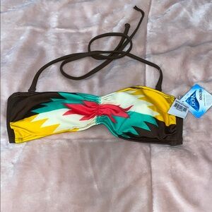 Billabong Vibrant Yellow and Rich Brown Bikini Top